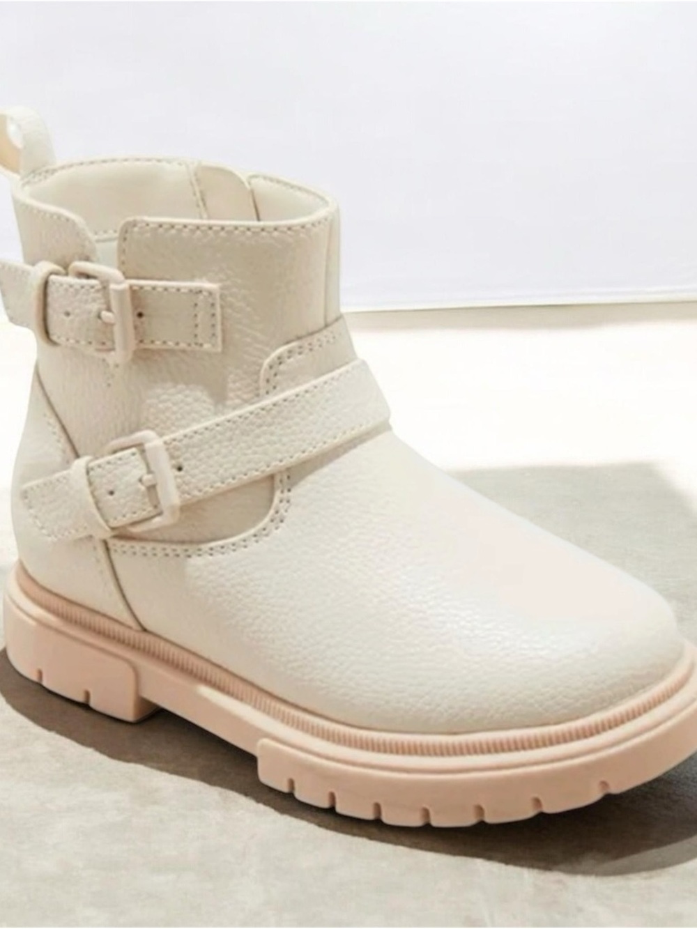 Cat & Jack Toddler Girl Evie Buckle Moto Cream Boots